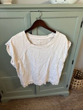 Anthropologie Cream Ribbed-Neck Sweatshirt Tee